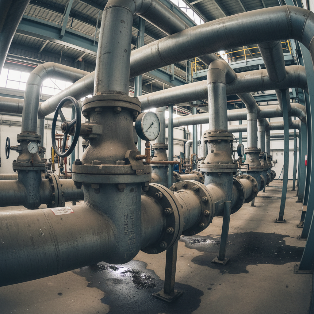 Gas processing facility with large industrial tanks and pipework under blue sky